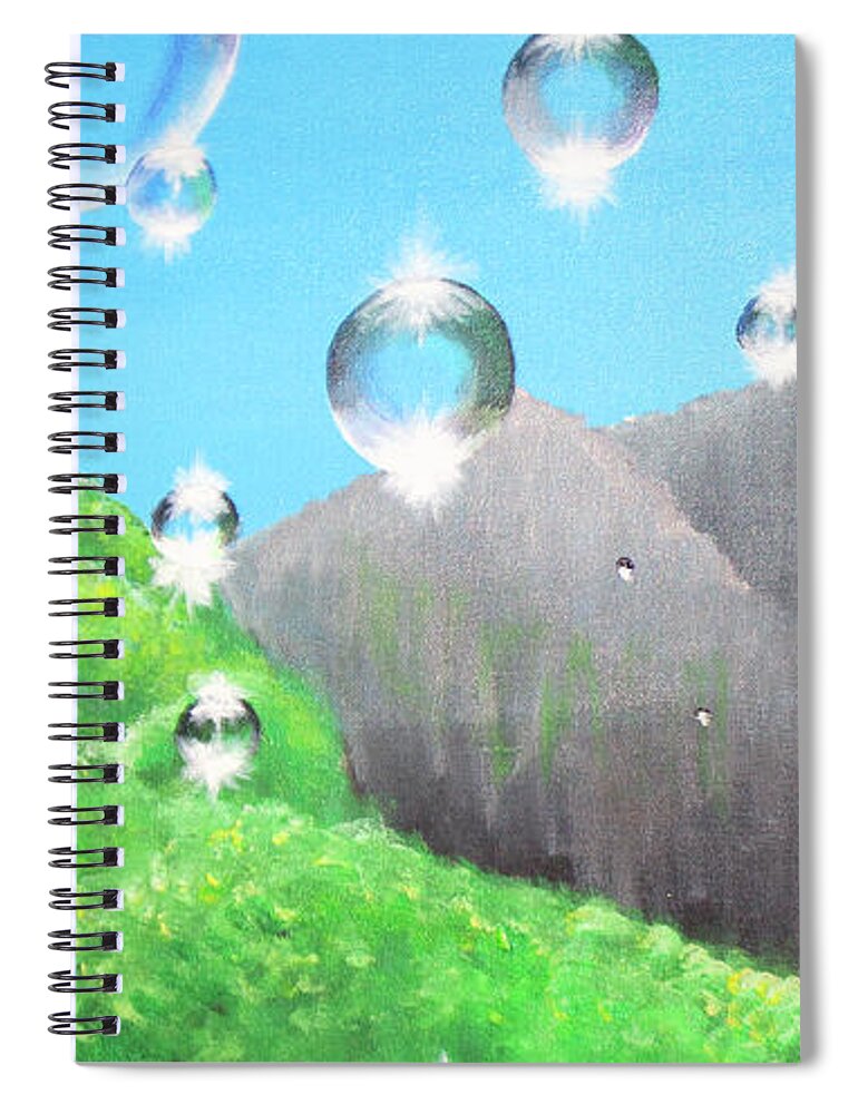 Blue Spiral Notebook featuring the painting Bubbles 3 by Medea Ioseliani