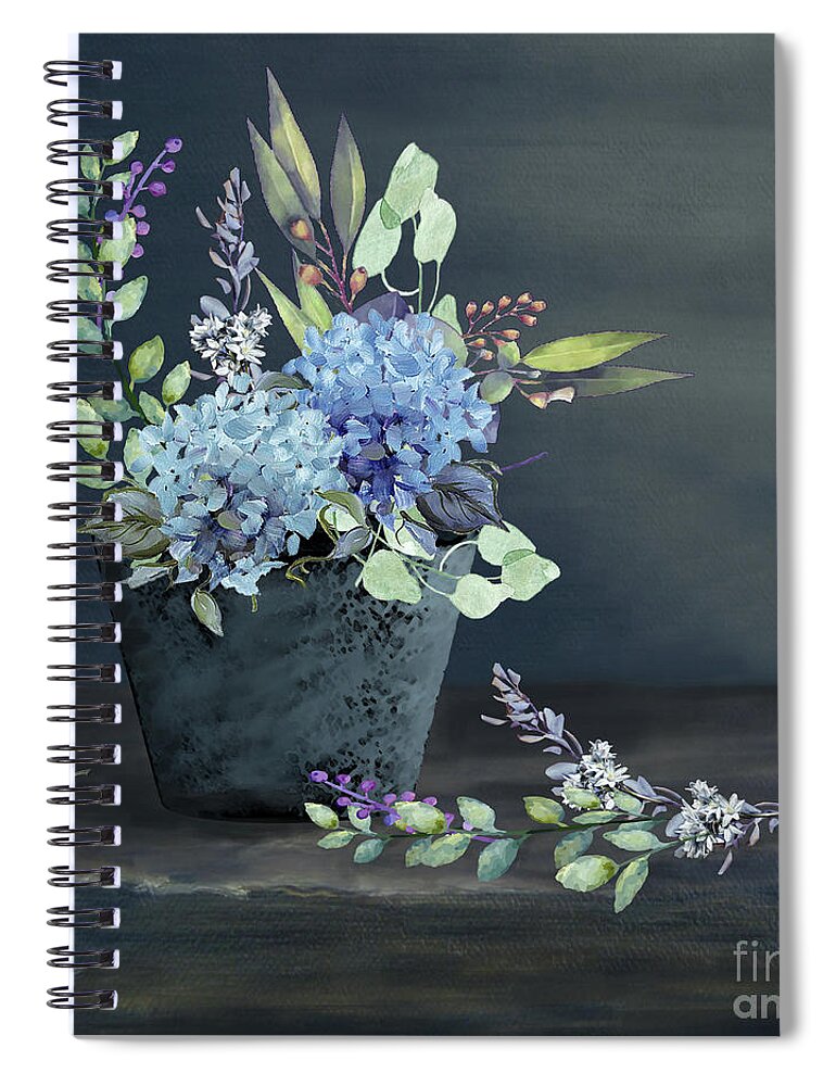 Hydrangea Spiral Notebook featuring the digital art Bucket of Blue Hydrangeas by J Marielle