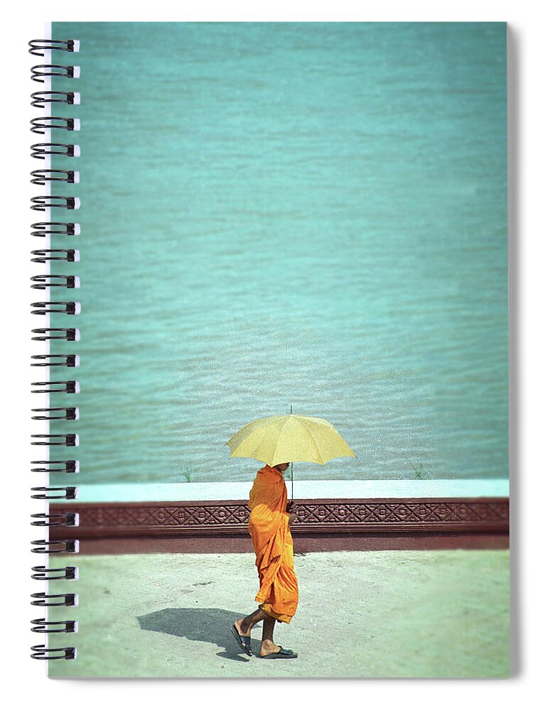 Shadow Spiral Notebook featuring the photograph Buddhist Monk In Cambodia by Kelly Loughlin Photography