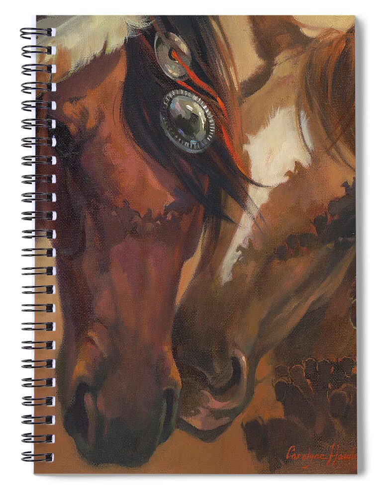Western Art Spiral Notebook featuring the painting Buffalo Ponies by Carolyne Hawley