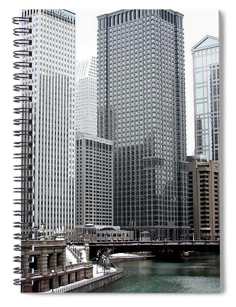 Clear Sky Spiral Notebook featuring the photograph Buildings Lining Chicago River by Denis Krylov