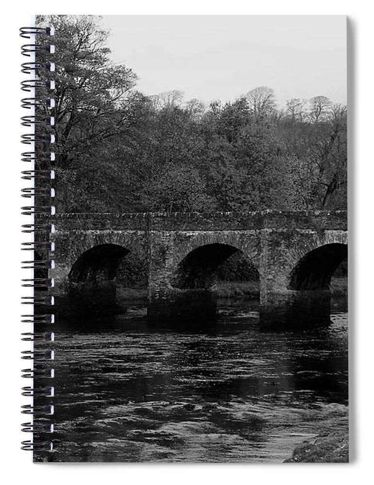 Donegal On Your Wall Spiral Notebook featuring the photograph Castle Bridge in Buncrana Donegal Ireland bw by Eddie Barron