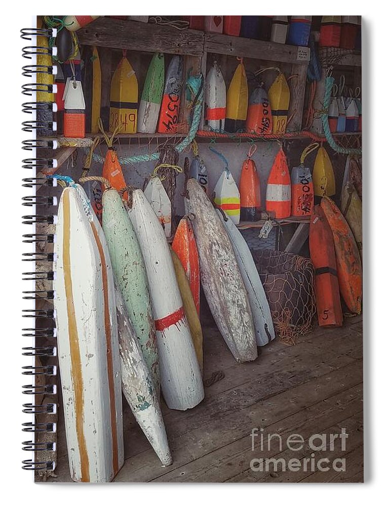 Buoys Spiral Notebook featuring the photograph Buoys in a sea shack by Mary Capriole