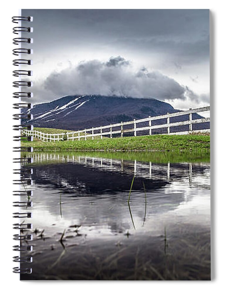 Spring Spiral Notebook featuring the photograph Burke Mountain Fence Reflection by Tim Kirchoff