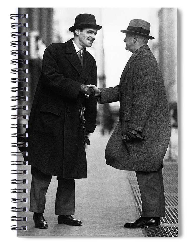 People Spiral Notebook featuring the photograph Businessmen Meeting On Street by George Marks