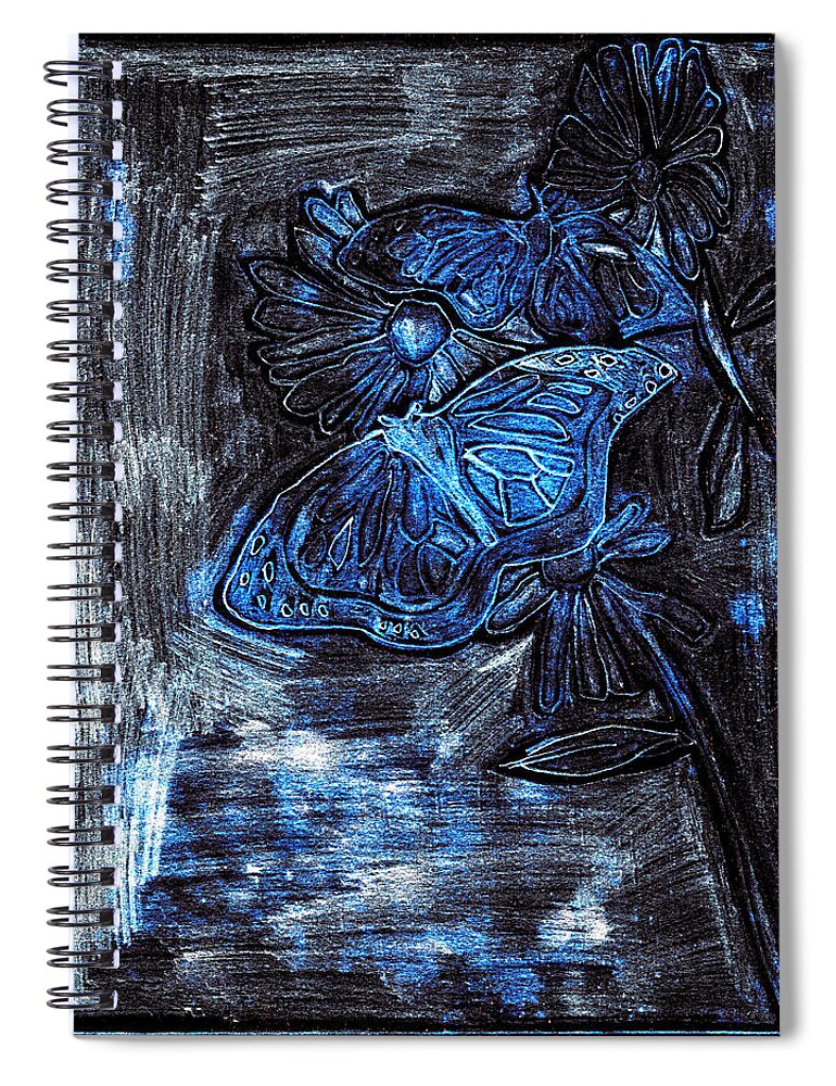 Butterfly Spiral Notebook featuring the digital art Butterfly Blue Garden at Night 29 by Edgeworth Johnstone