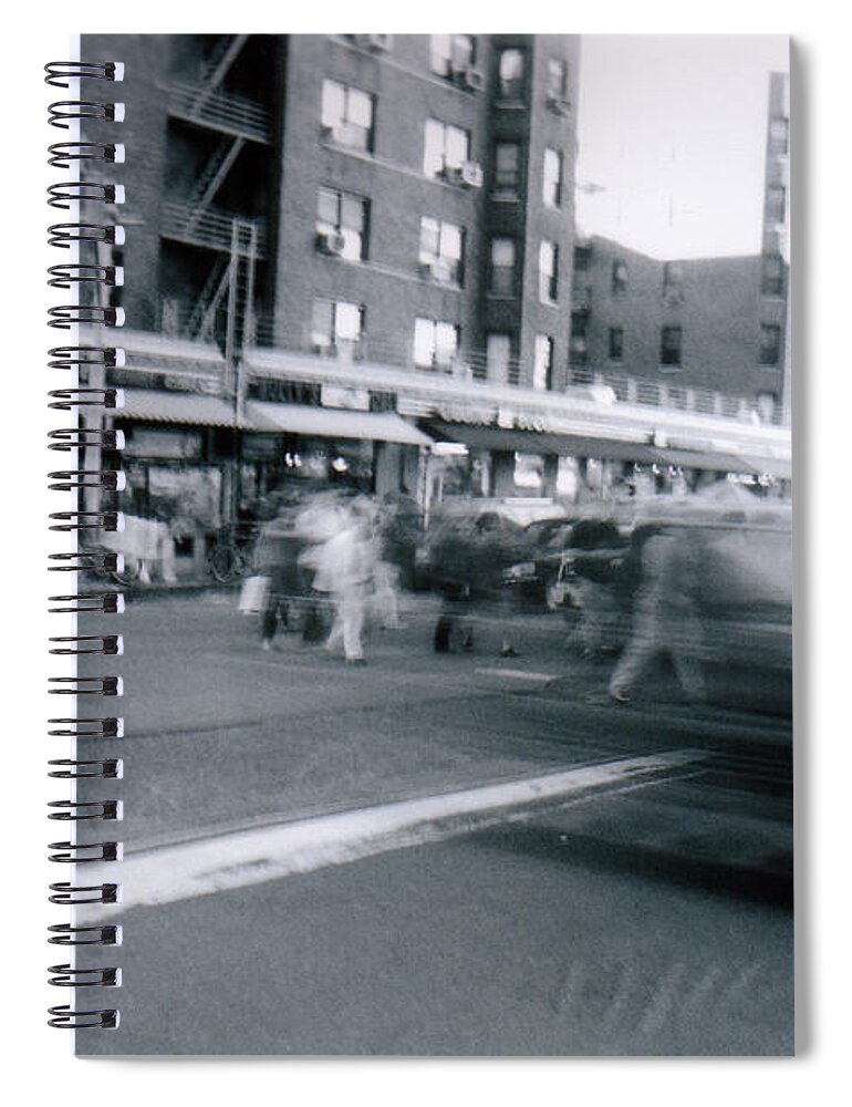 Lower Manhattan Spiral Notebook featuring the photograph B&w Busy Nyc Street Scene Film by Mikepanic