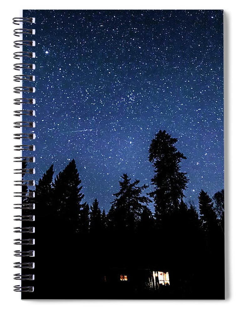 Night Spiral Notebook featuring the photograph Cabin in the woods by Joe Holley