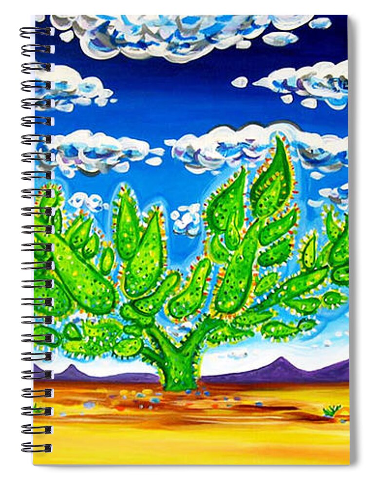 Rachel Houseman Spiral Notebook featuring the painting Cactus in the Clouds II by Rachel Houseman