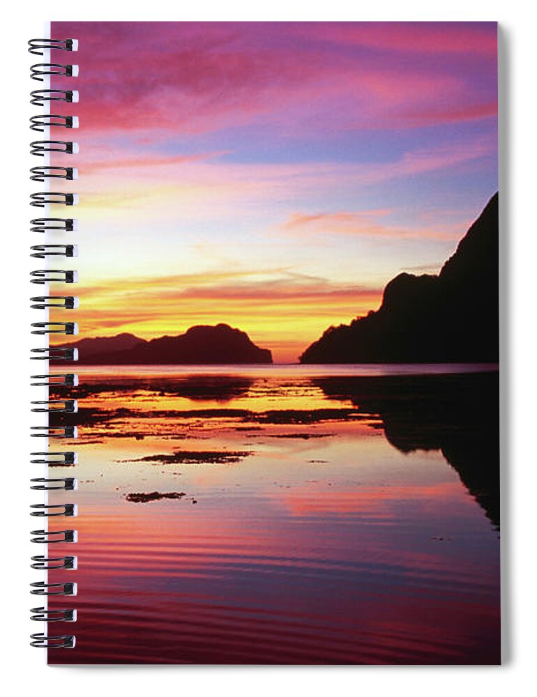 Scenics Spiral Notebook featuring the photograph Cadlao Island Silhouetted At Sunset by Dallas Stribley