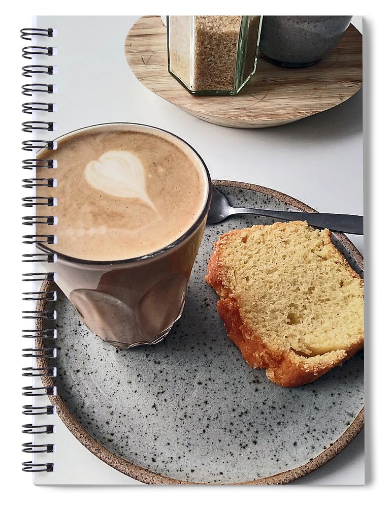  Spiral Notebook featuring the photograph CAFE. Latte and Cake. by Lachlan Main