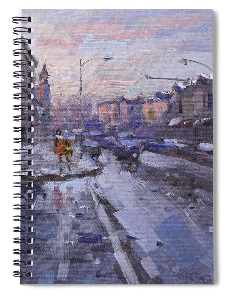 Caffe Aroma Spiral Notebook featuring the painting Caffe Aroma at Elmwood Ave by Ylli Haruni