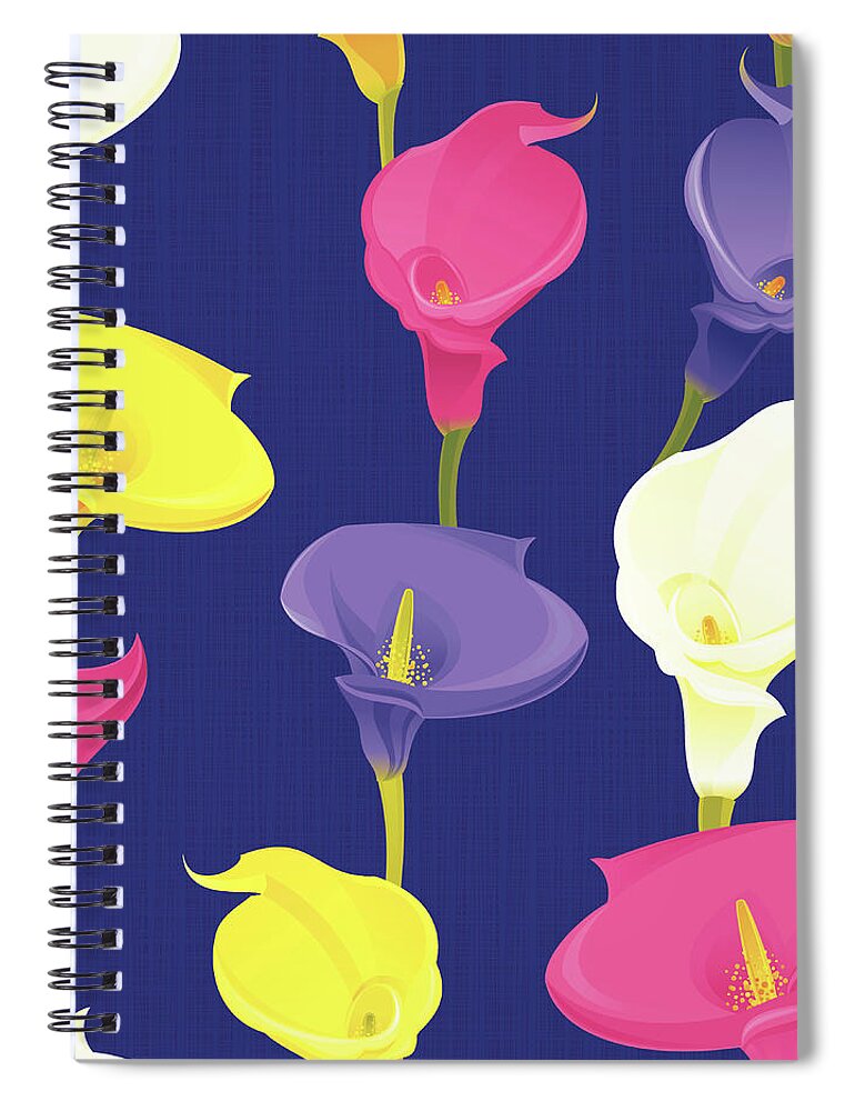 Calla Lily Spiral Notebook featuring the digital art Calla Lily Pattern Dark Background by Rusanovska