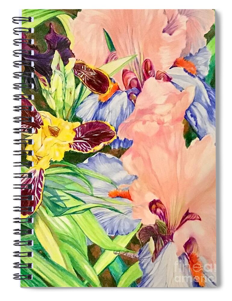 Floral Abstract Spiral Notebook featuring the painting Can-can and bumblebee iris by Laurel Adams