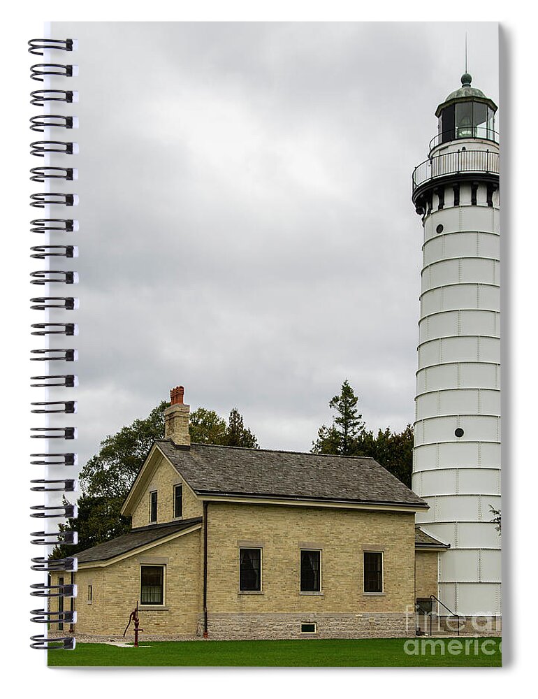 Architecture Spiral Notebook featuring the photograph CANA ISLAND LIGHTHOUSE Door County Wisconsin Lake Michigan Great Lakes Upper Midwest by Wayne Moran