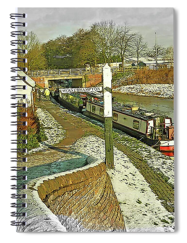 Narrowboat Spiral Notebook featuring the digital art Canal by Mel Beasley