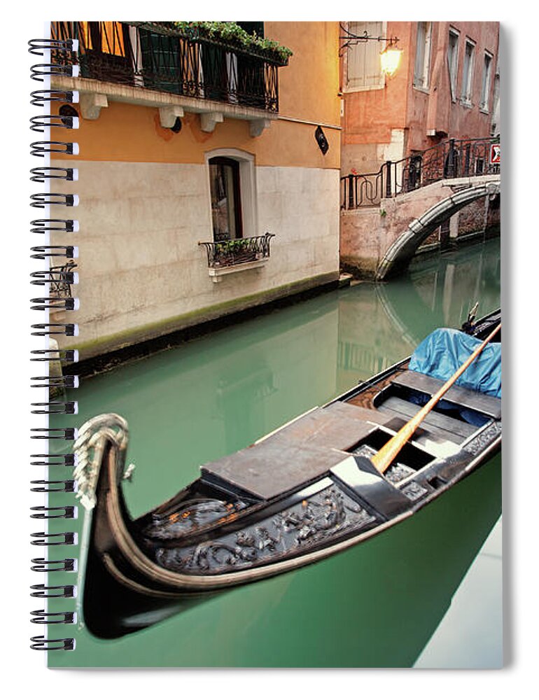 Gothic Style Spiral Notebook featuring the photograph Canal With Gondola by Mammuth