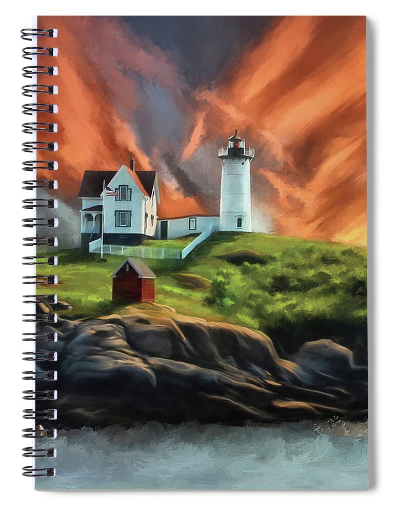 Lighthouse Spiral Notebook featuring the digital art Cape Neddick Nubble Lighthouse by Lois Bryan