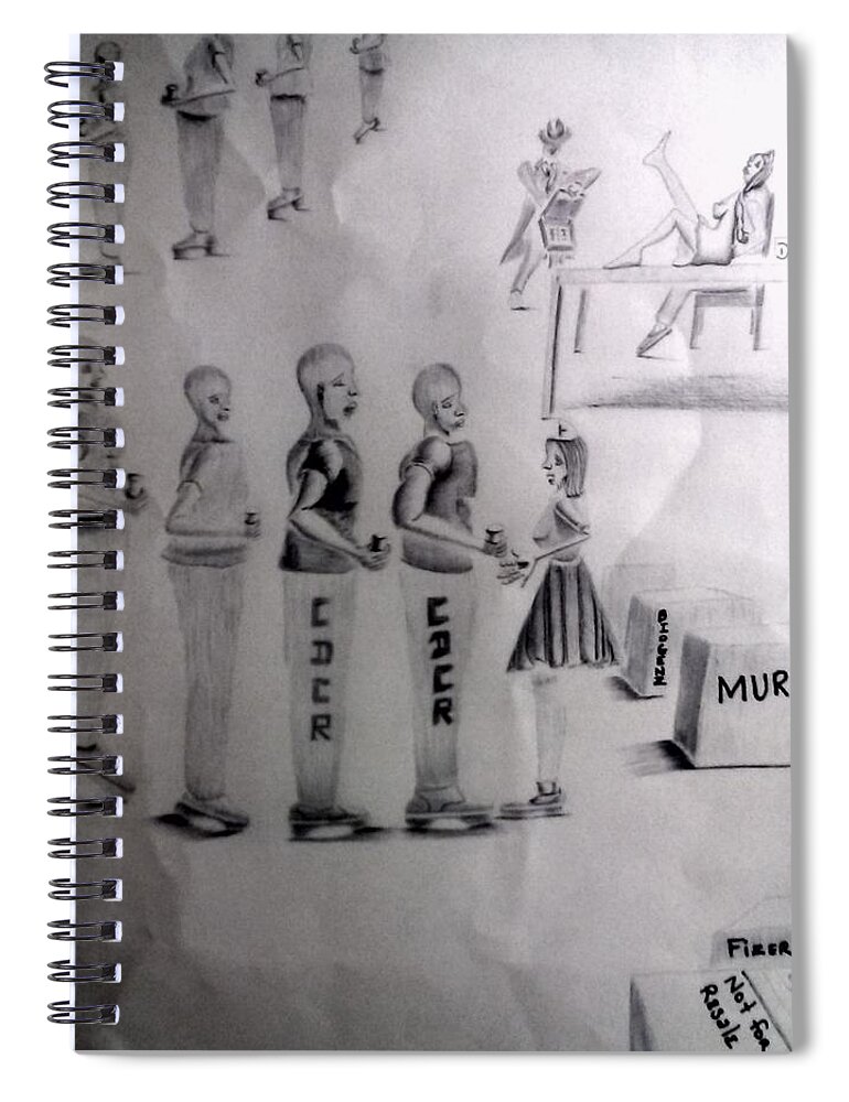 Blak Art Spiral Notebook featuring the drawing Capitalizing on Justice by Donald Cnote Hooker
