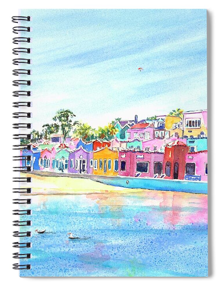 Capitola Spiral Notebook featuring the painting Capitola California Colorful Houses by Carlin Blahnik CarlinArtWatercolor