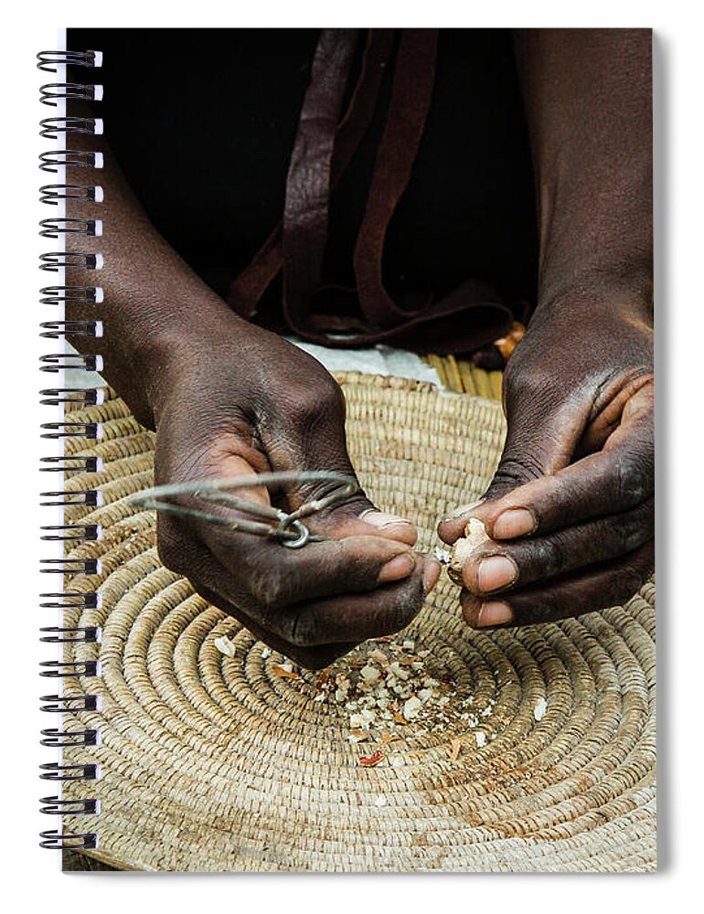 Marula Spiral Notebook featuring the photograph Caprivian woman extracting marula pulp by Claudio Maioli