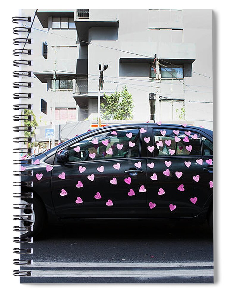 Mexico City Spiral Notebook featuring the photograph Car Covered With Paper Hearts by Russell Monk