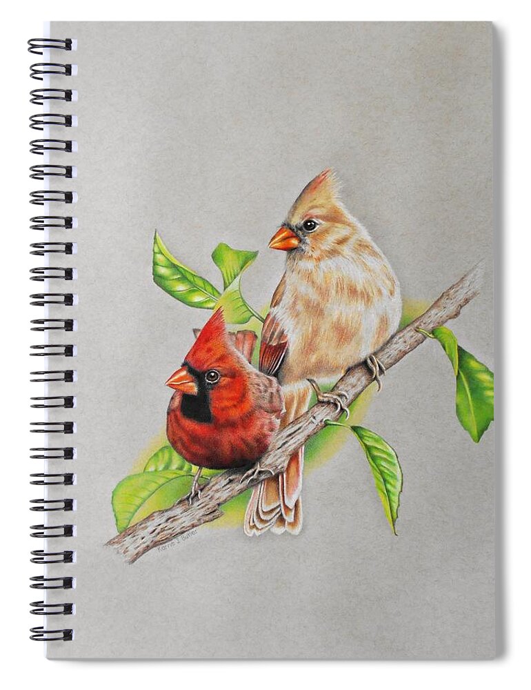 Cardinal Spiral Notebook featuring the drawing Cardinal Pair by Karrie J Butler