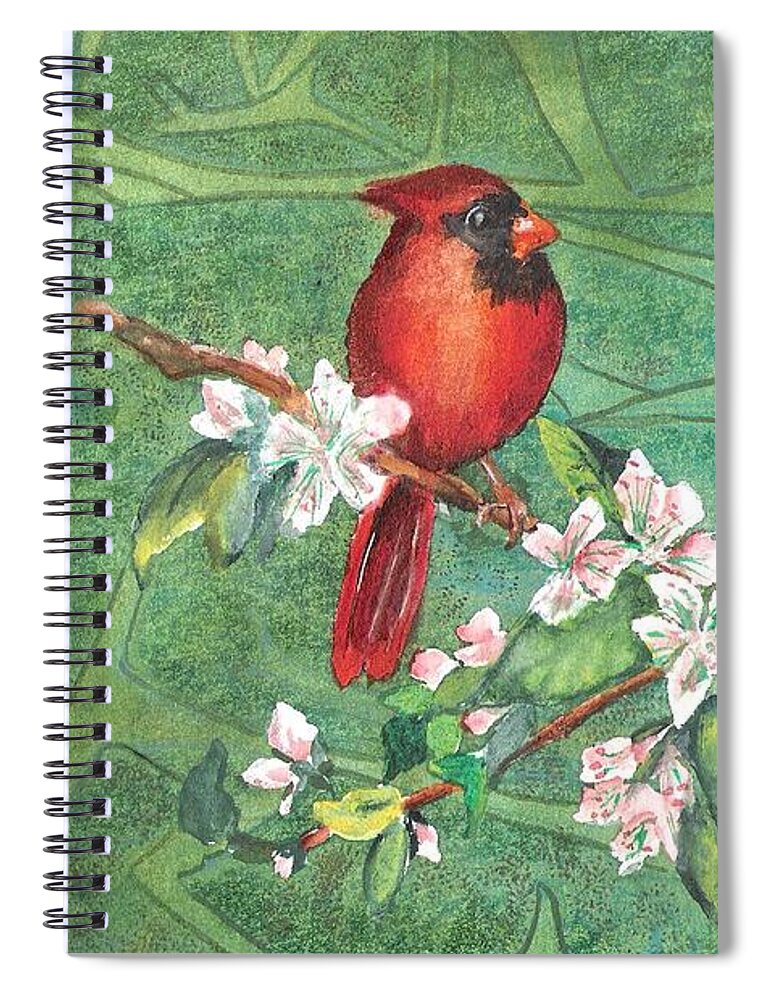 Nature Spiral Notebook featuring the painting Cardinals and Blossoms by Marsha Woods