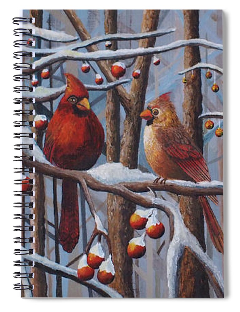Cardinals Spiral Notebook featuring the painting Cardinals by Mindy Huntress