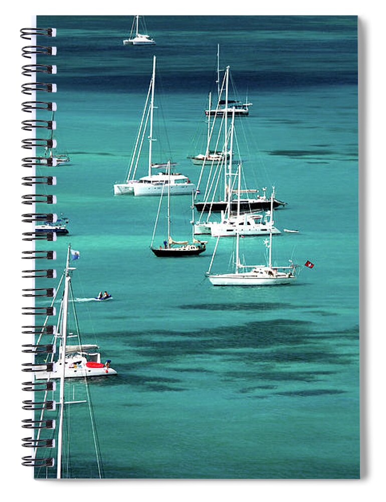 Large Group Of Objects Spiral Notebook featuring the photograph Caribbean Yachts by Photo ©tan Yilmaz