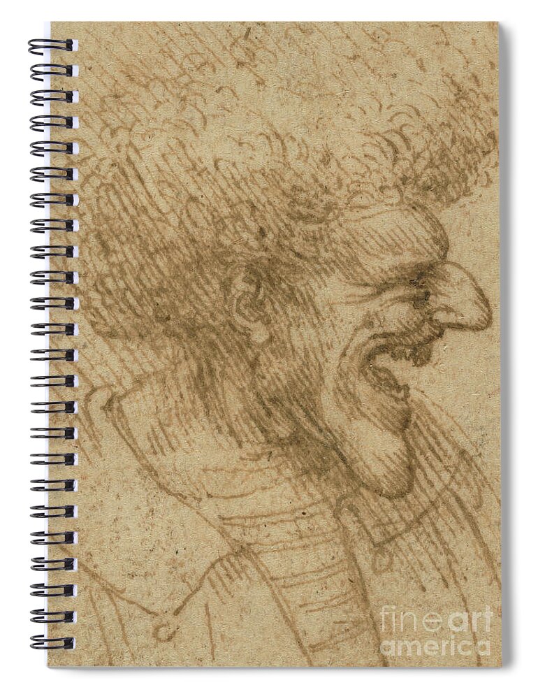 Leonardo Da Vinci Spiral Notebook featuring the drawing Caricature of a Man with Bushy Hair by Leonardo Da Vinci
