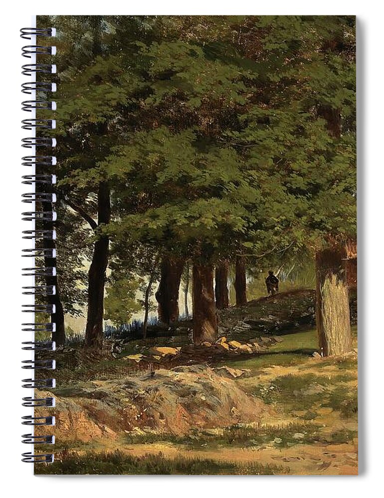 A Forest. Monastario De Piedra Spiral Notebook featuring the painting Carlos de Haes / 'A Forest. Monastario de Piedra', 1857, Spanish School, Paper. by Carlos de Haes -1829-1898-