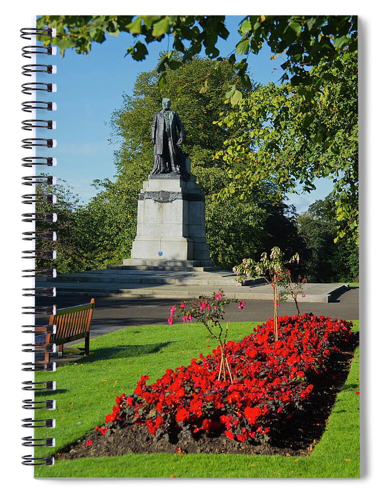 Flowerbed Spiral Notebook featuring the photograph Carnegie Statue, Dunfermline by Dennis Barnes