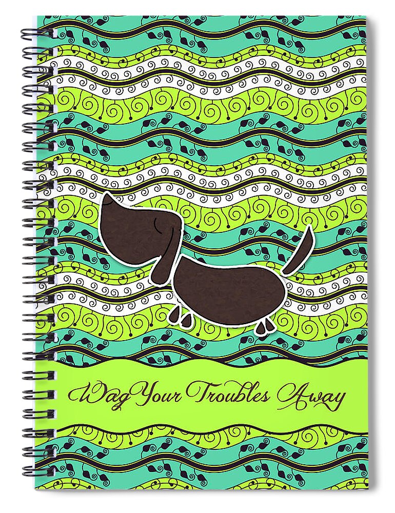 Dog Spiral Notebook featuring the digital art Cartoon Dachshund Dog Bold Pattern by Doreen Erhardt