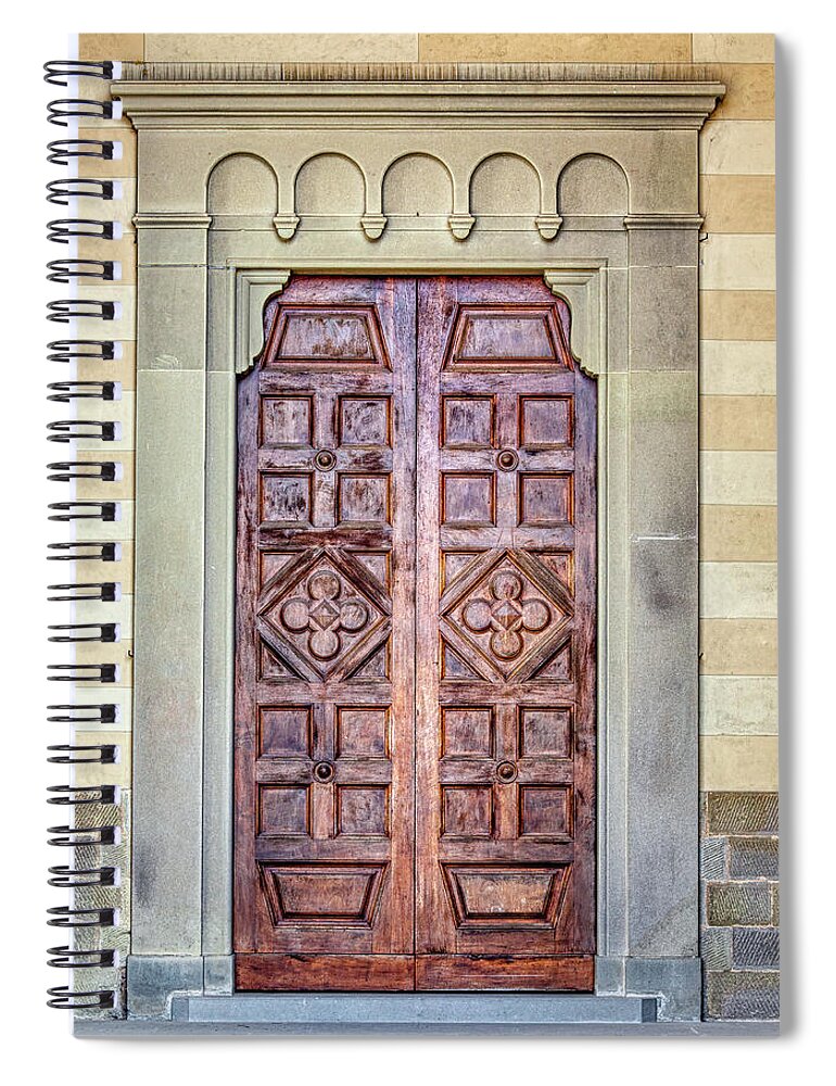 Medieval Spiral Notebook featuring the photograph Carved Door of Cortona by David Letts