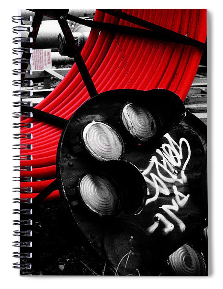 Color-key Spiral Notebook featuring the photograph Cast-Offs and Cable in a Railroad Yard by Steve Ember