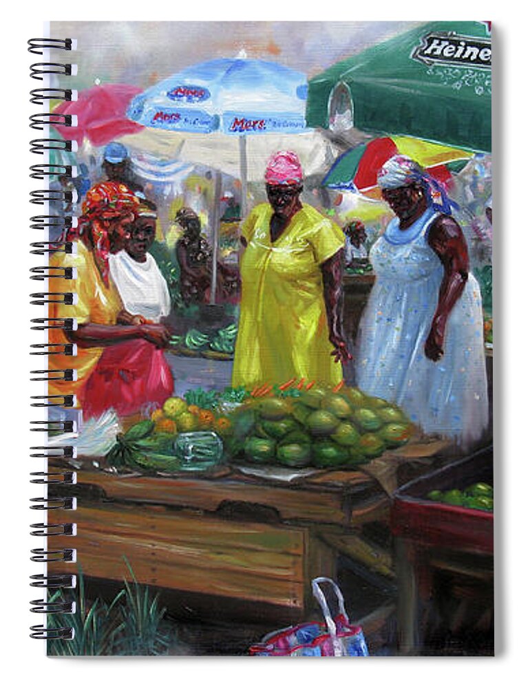 Caribbean Market Spiral Notebook featuring the painting Castries Market by Jonathan Gladding