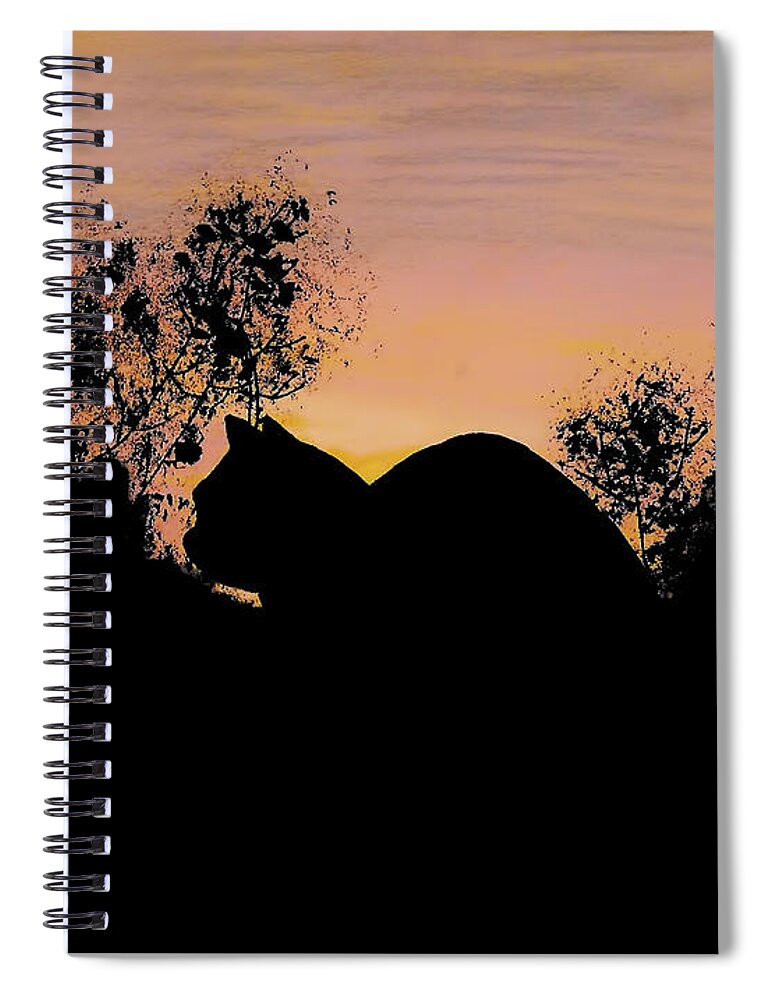 Cat Spiral Notebook featuring the drawing Cat - Orange - Silhouette by D Hackett