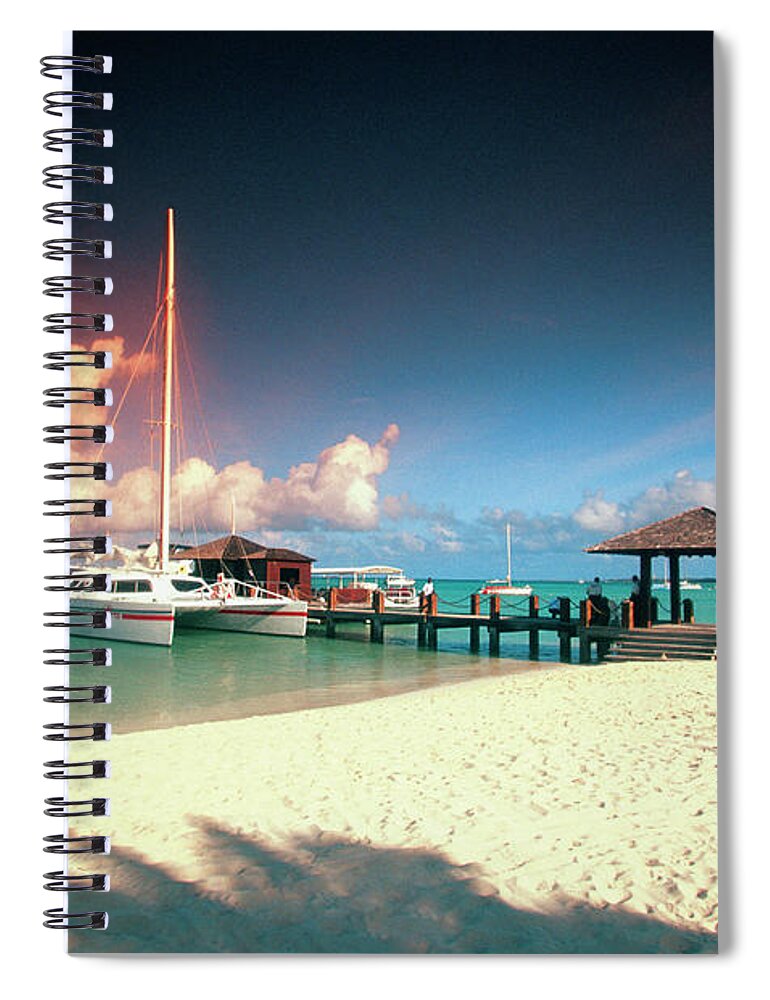 Sailboat Spiral Notebook featuring the photograph Catamaran Docked At Pier At Sunset On by Medioimages/photodisc