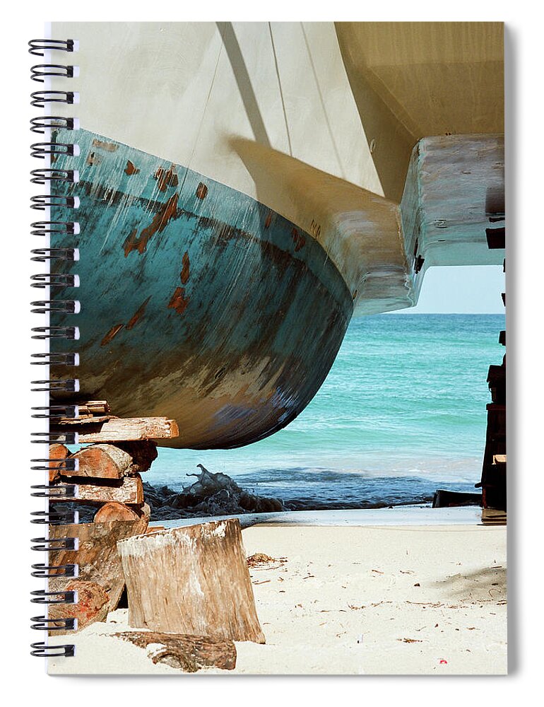 Freight Transportation Spiral Notebook featuring the photograph Catamaran Repair On Beach In Jamaica by Joseph X. Burke Analog Photography