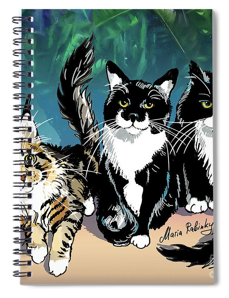 Cat Portrait Spiral Notebook featuring the digital art Cats by Maria Rabinky