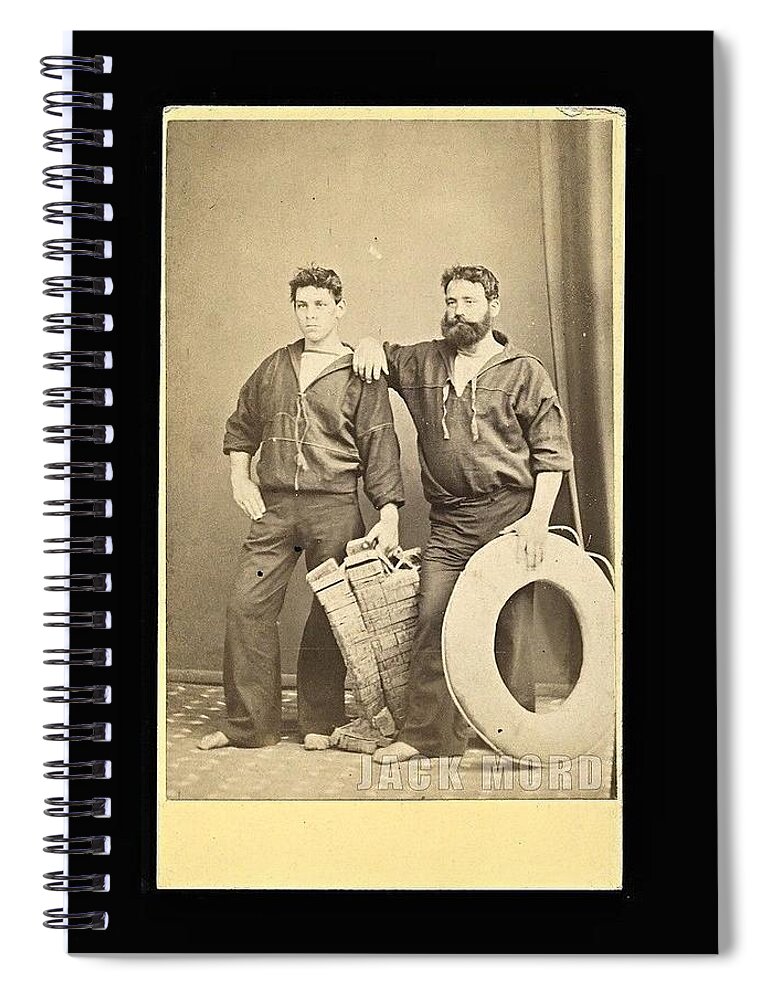 Man Spiral Notebook featuring the painting CDV Photo Handsome Sailor Friends with Life Preserver  Cork Jacket by Celestial Images