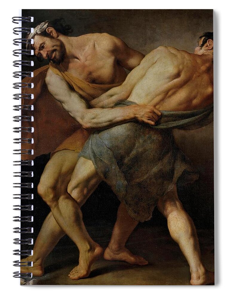 Fracanzano Cesare Spiral Notebook featuring the painting Cesare Fracanzano / 'Two Wrestlers or Hercules and Antaeus -?-', 1637, Italian School. ANTEO. by Cesare Fracanzano -1605-1651-