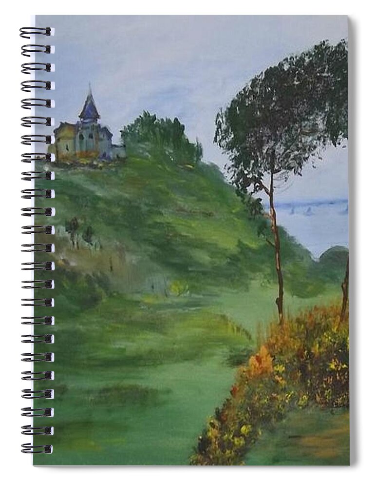 Acrylic Spiral Notebook featuring the painting Chapel On The Hill by Denise Morgan