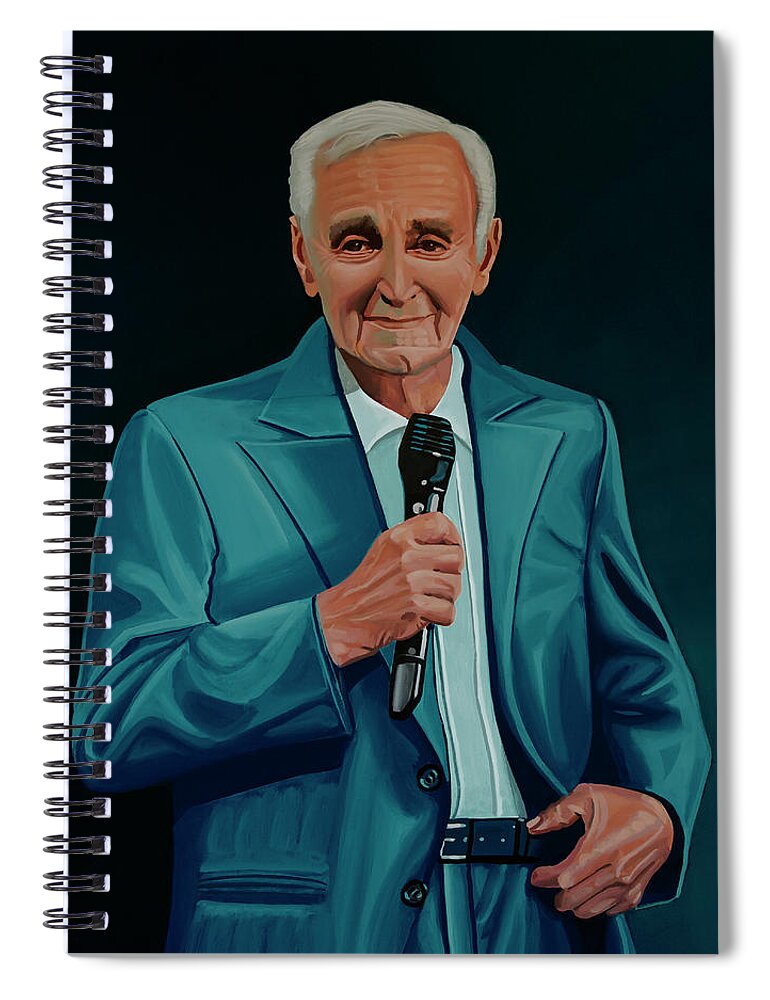 Charles Aznavour Spiral Notebook featuring the painting Charles Aznavour Painting by Paul Meijering