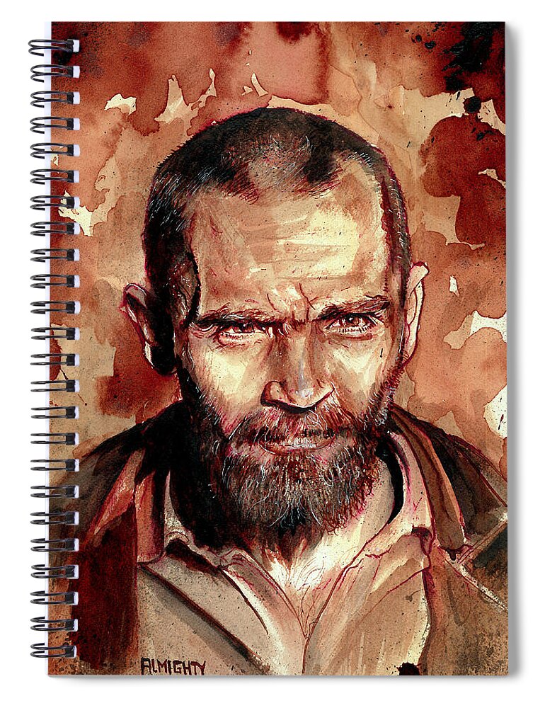 Ryan Almighty Spiral Notebook featuring the painting CHARLES MANSON port dry blood by Ryan Almighty
