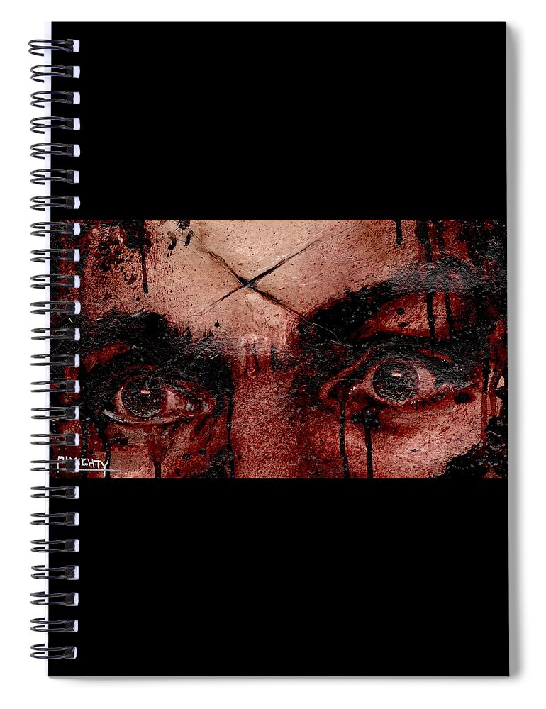 Ryan Almighty Spiral Notebook featuring the painting CHARLES MANSONS EYES dry blood by Ryan Almighty