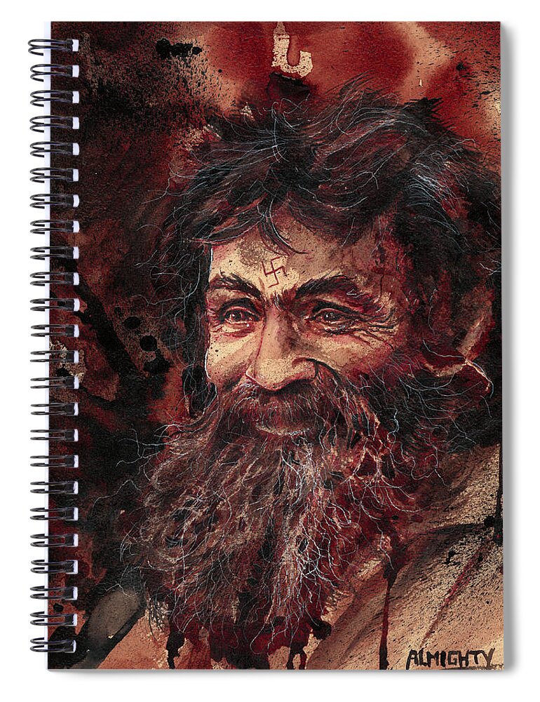 Ryan Almighty Spiral Notebook featuring the painting CHARLES MANSON portrait dry blood by Ryan Almighty