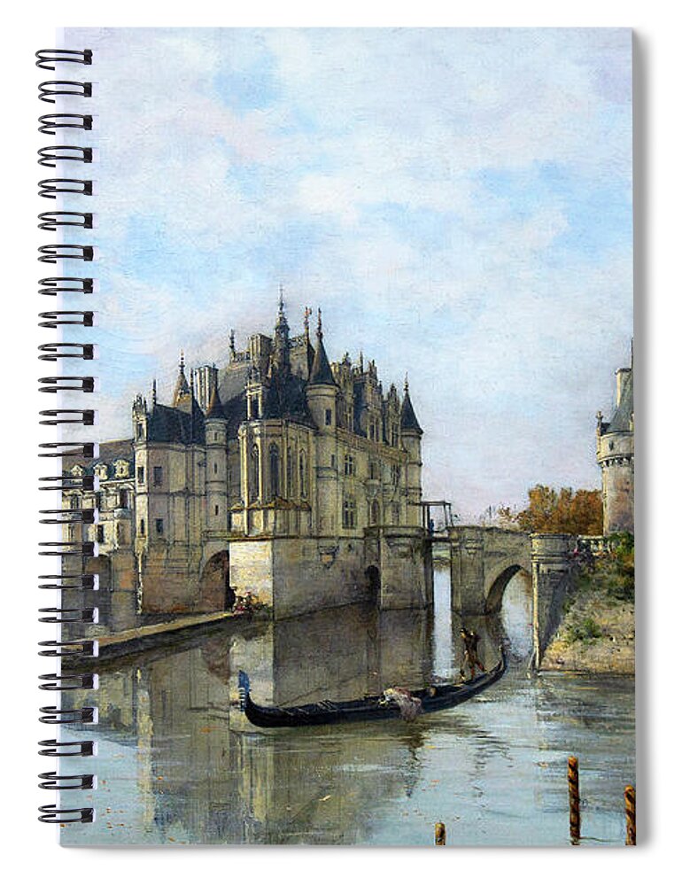 Chateau De Chenonceau Emmanuel Lansyer Spiral Notebook featuring the painting Chateau de Chenonceau - Emmanuel Lansyer by Weston Westmoreland