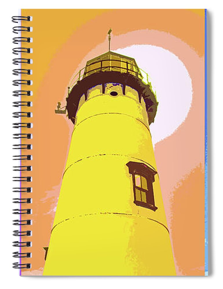 Abstract Spiral Notebook featuring the painting Chatham Lighthouse Abstract Triptych 300 by Sharon Williams Eng